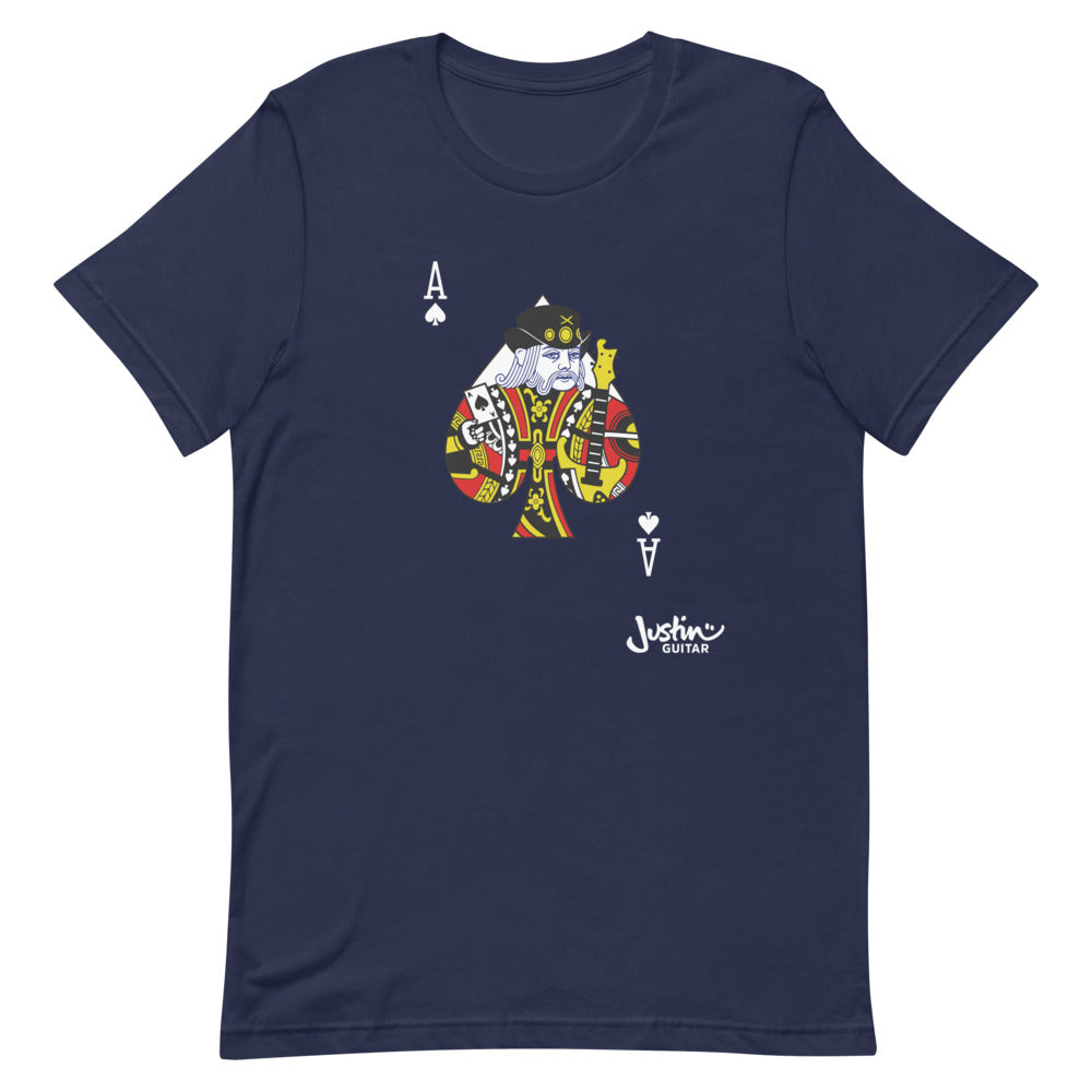 Navy Unisex Tshirt with Ace of Spades guitar player design. 