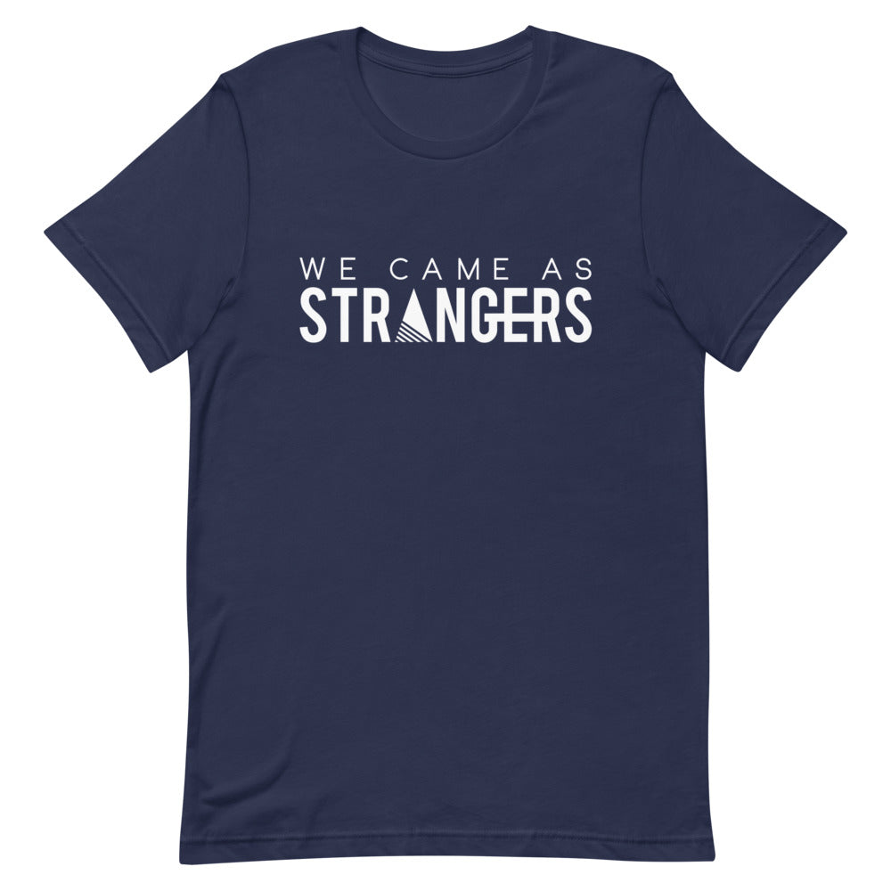 Navy tshirt with We Came As Strangers band logo.