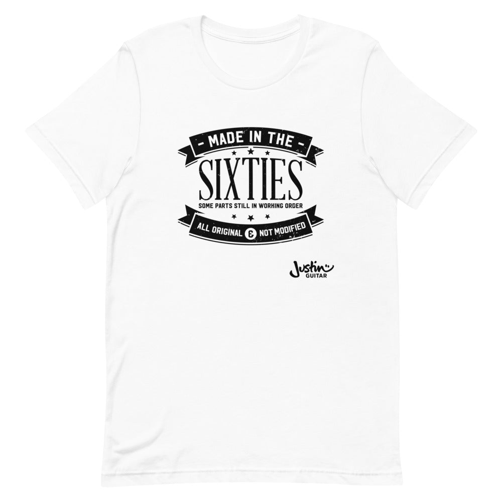 White tshirt featuring made in the sixties design.