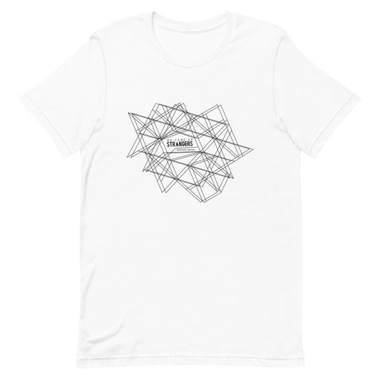 White tshirt with We Came As Strangers' Shattered Mind Album cover design.