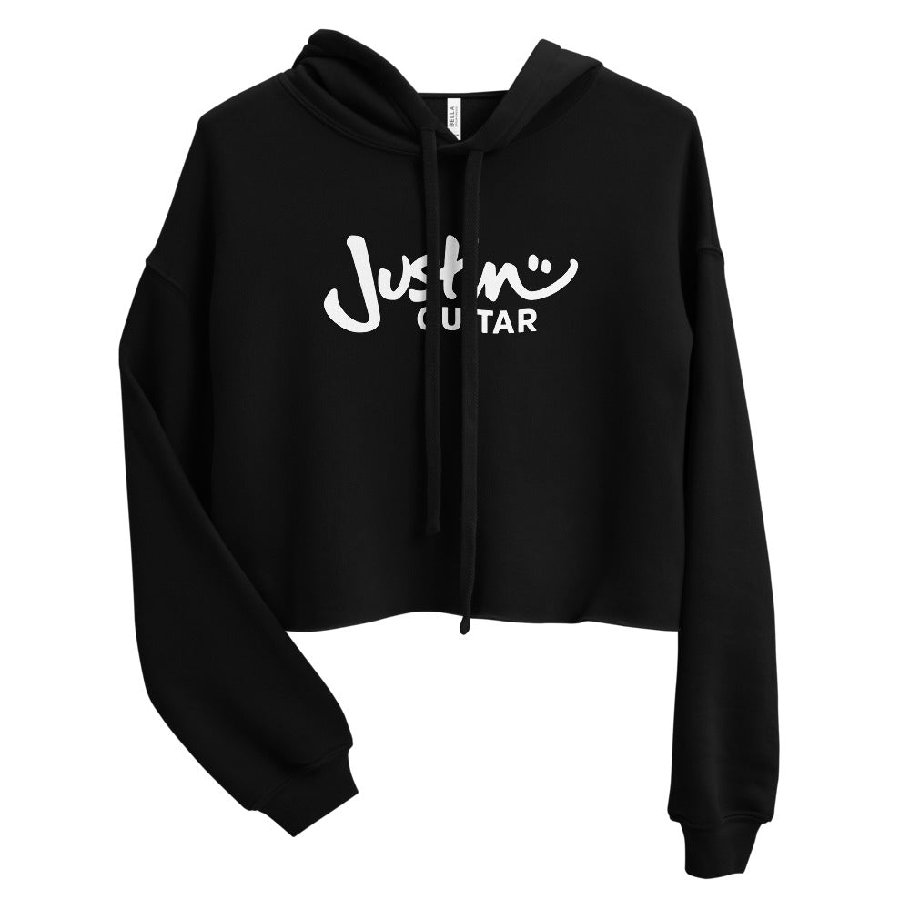 Black cropped hoodie with JustinGuitar logo.